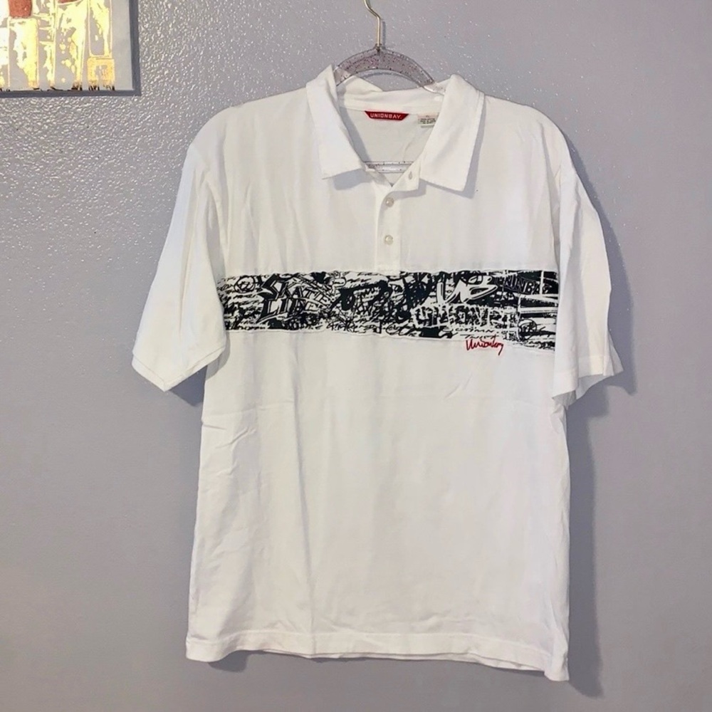 Unionbay Men’s XL White Graphite Short Sleeve Polo Shirt Embroidered Logo